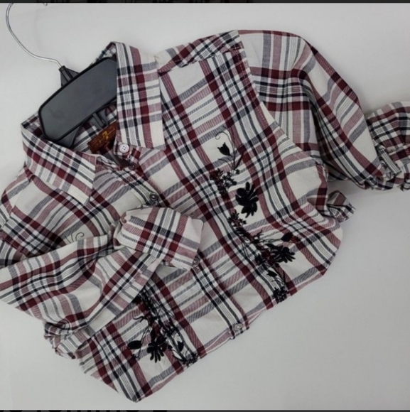 NEW 7 For All Mankind Girls Plaid Flannel Shirt in Zinfandel Plaid L and M - Picture 4 of 11